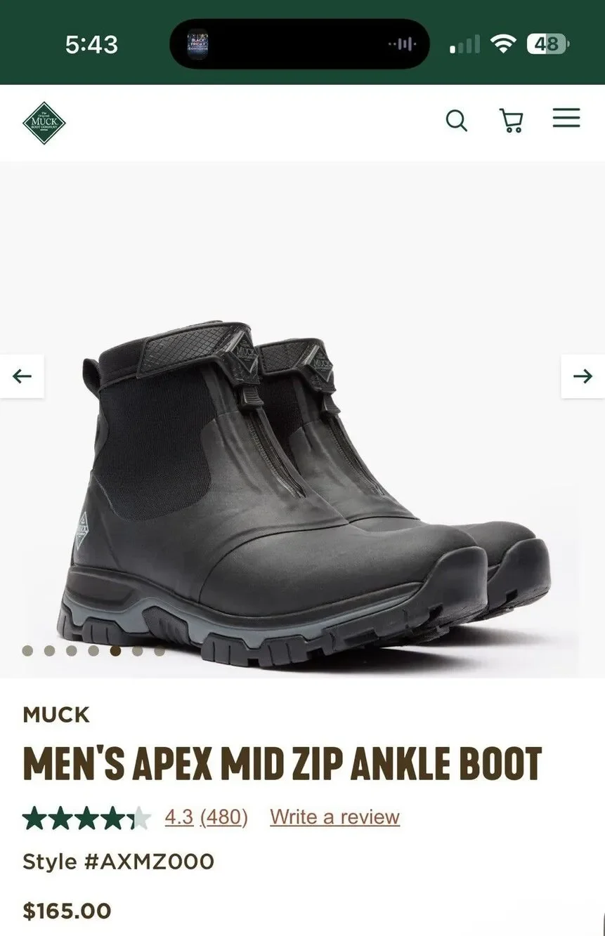 Men’s original MUCK BOOTS APEX MID ZIP ANKLE BOOT BROWN Size 13 NWT NO BOX  $165